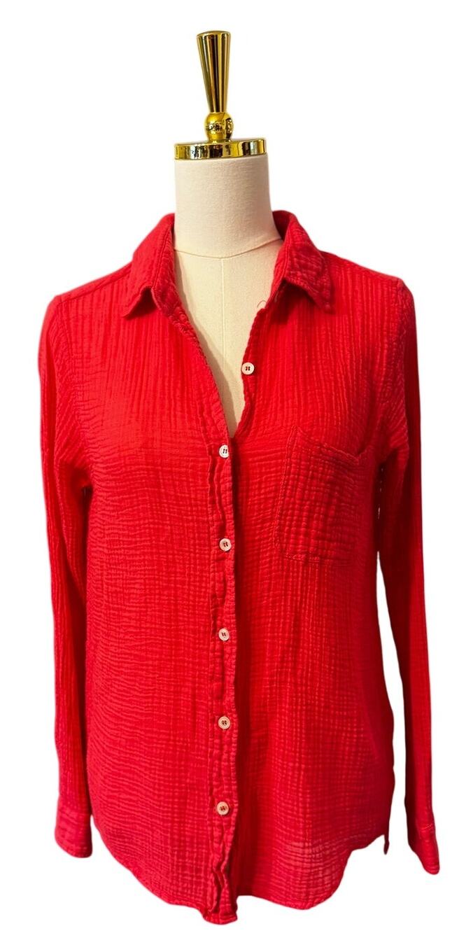 Felicite Coral Pink Cotton Gauze Button Down Shirt Size 3/M Coastal Casual